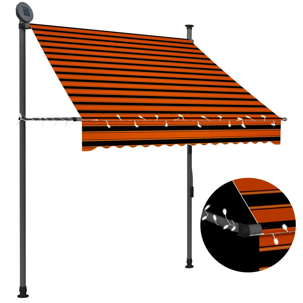 Vetonek Toldo manual retráctil con LED naranja y marrón 150 cm