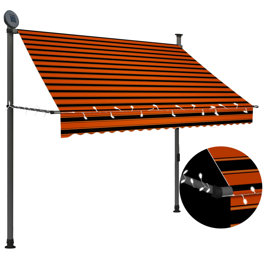 Vetonek Toldo manual retráctil con LED naranja y marrón 200 cm