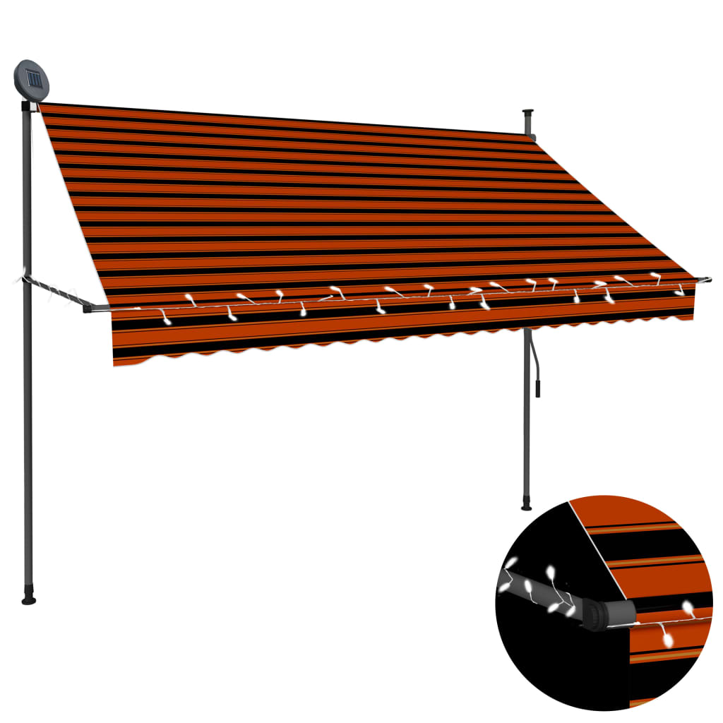 Vetonek Toldo manual retráctil con LED naranja y marrón 250 cm