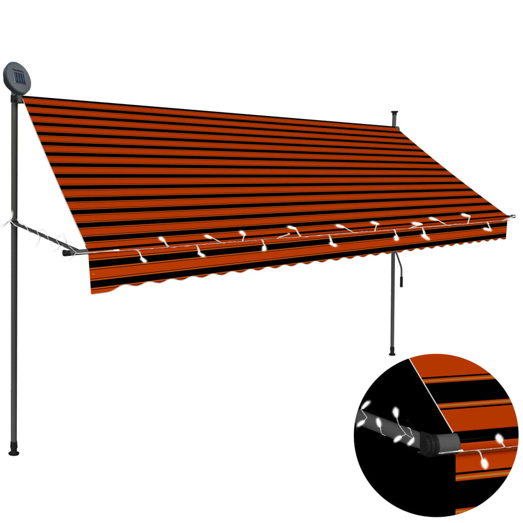 Vetonek Toldo manual retráctil con LED naranja y marrón 300 cm