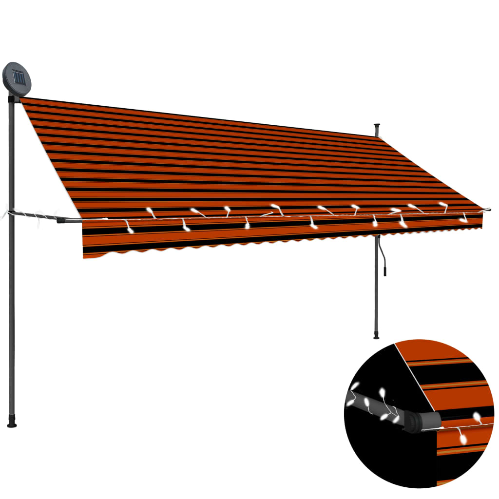 Vetonek Toldo manual retráctil con LED naranja y marrón 350 cm