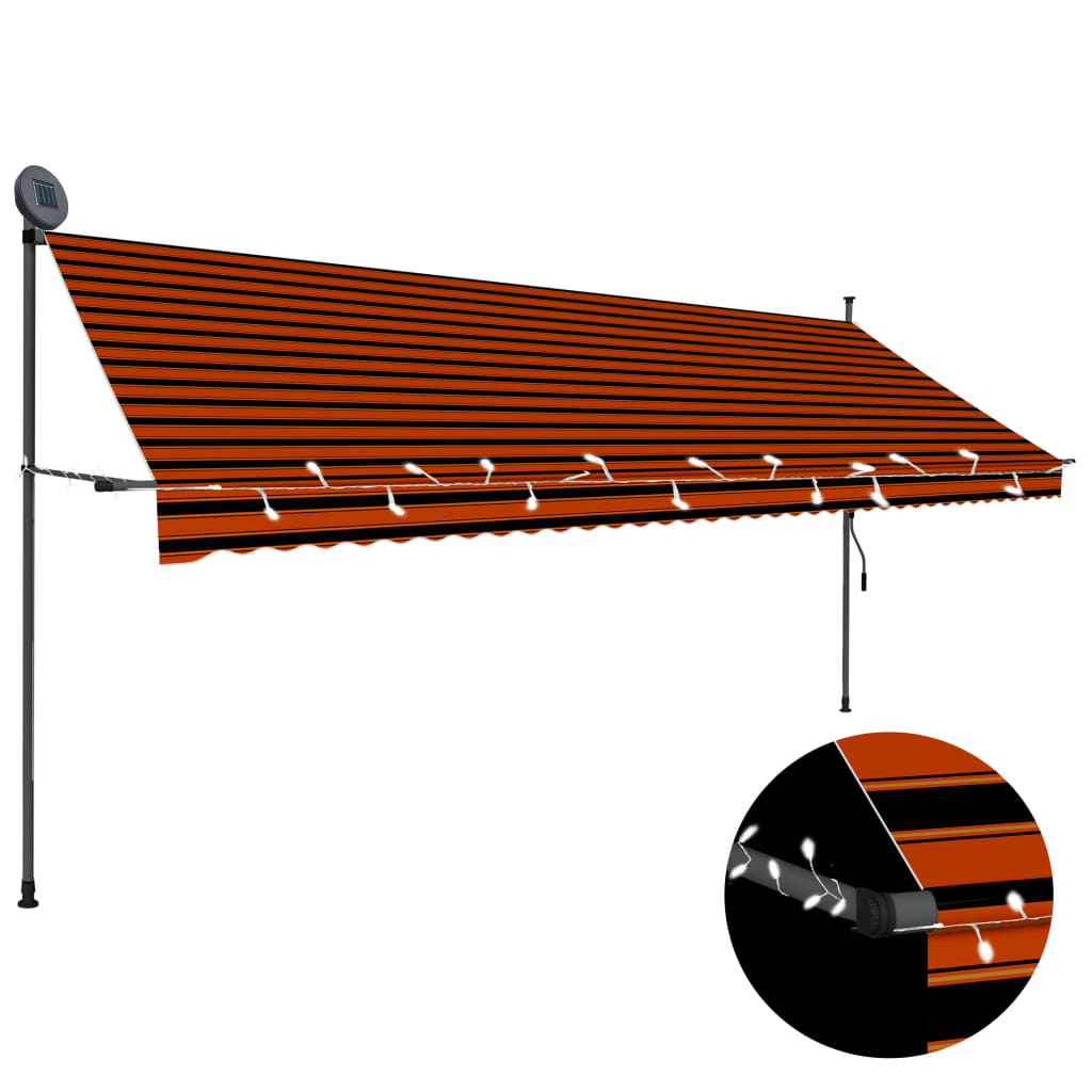 Vetonek Toldo manual retráctil con LED naranja y marrón 400 cm