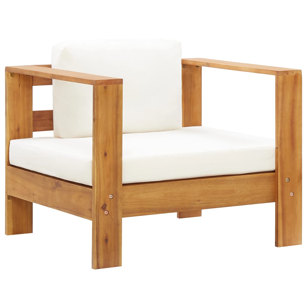 Vetonek Silla de jardín con cojín madera maciza de acacia color crema 