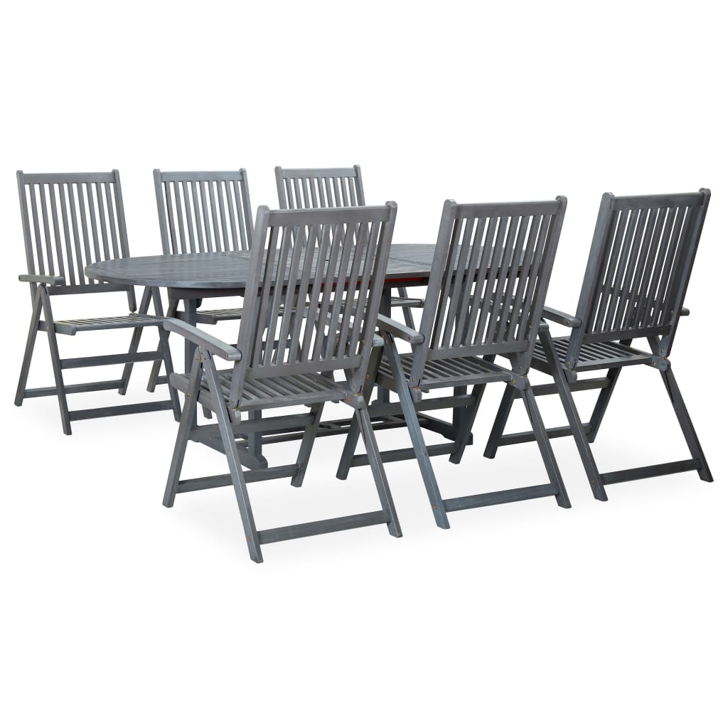 Vetonek Set de comedor de jardín 7 piezas madera maciza de acacia gris