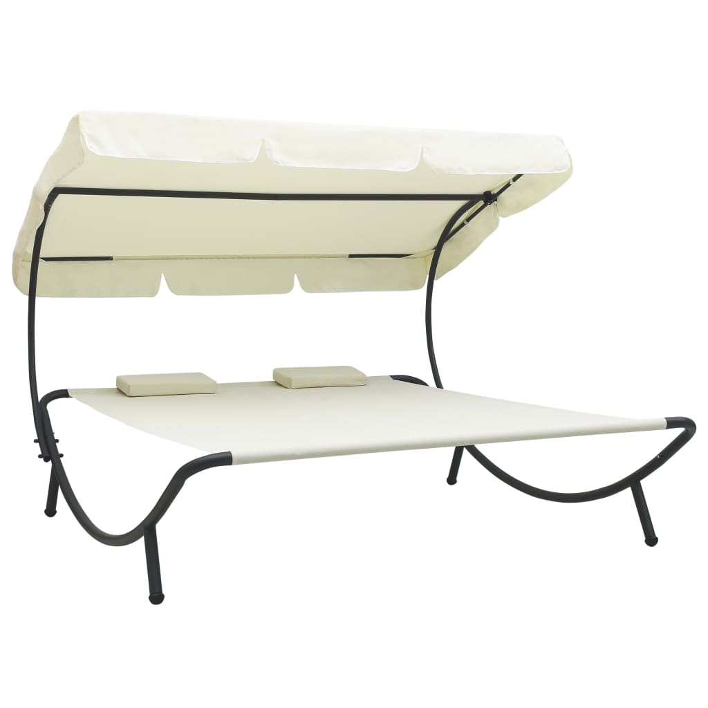 Vetonek Tumbona de exterior con dosel y almohadas blanco crema