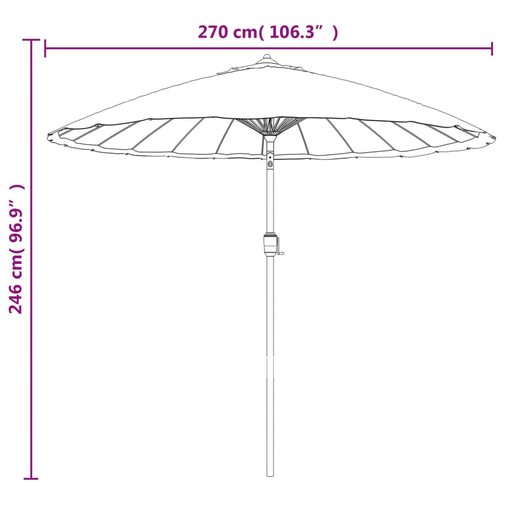 Garden umbrella with gray aluminum stick 270 cm