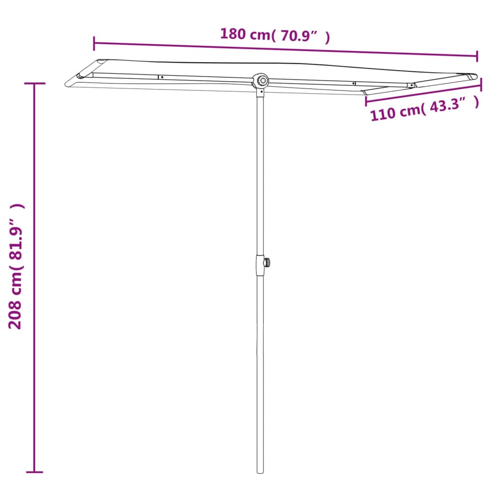 Garden umbrella with 180x110 cm terracotta stick