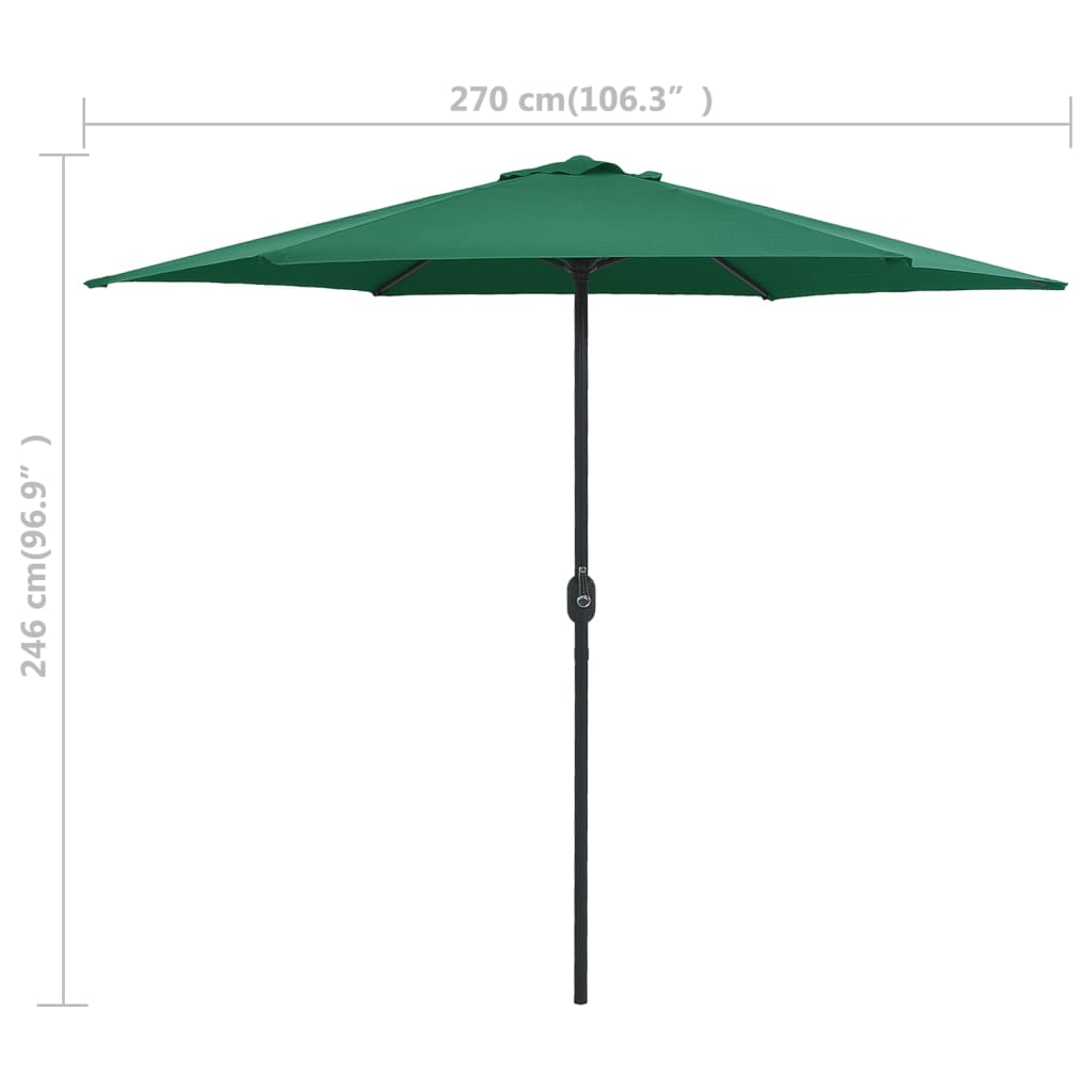 Ombrello da giardino con bastoncino in alluminio verde 270x246 cm