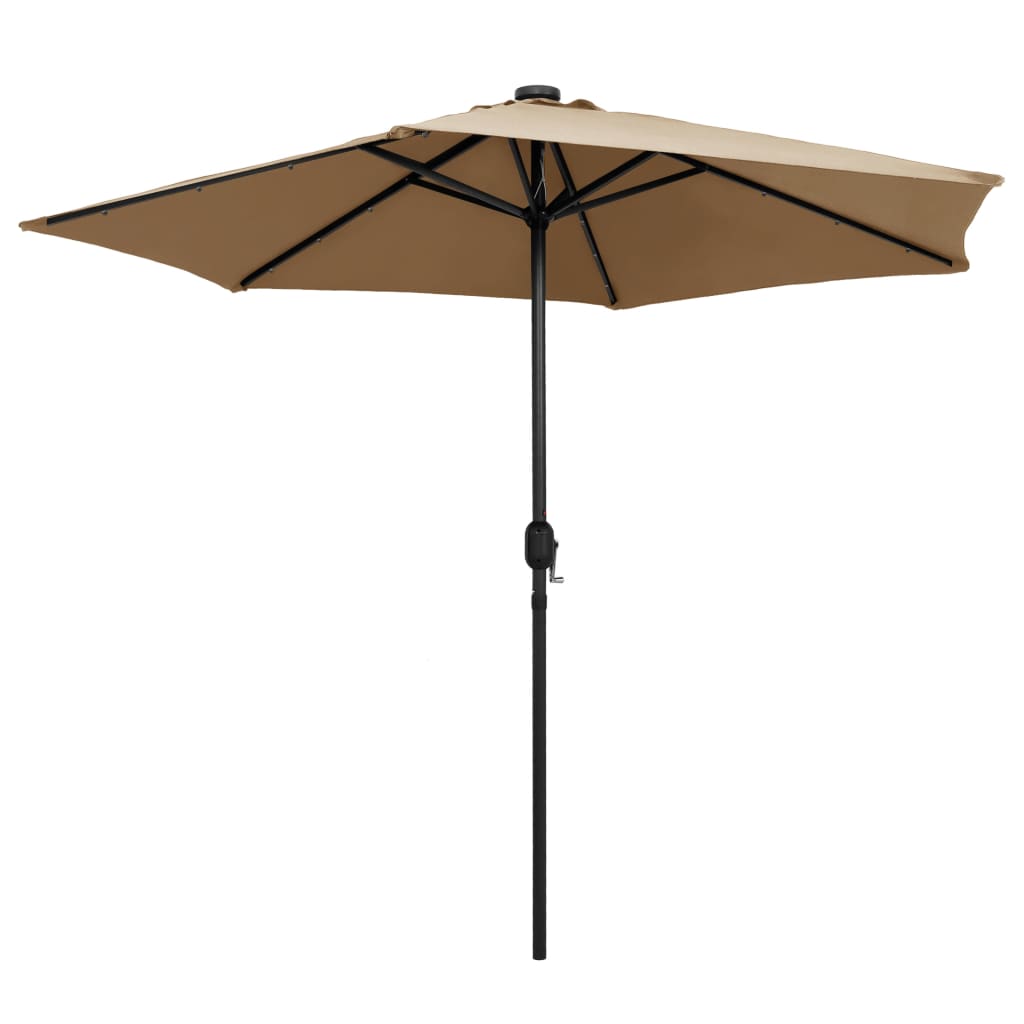 Parapluie de jardin avec bâton d'aluminium LED Taupe 270 cm