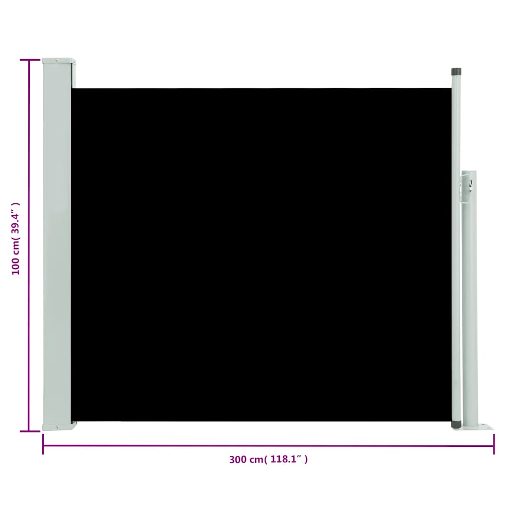 Toldo lateral retráctil de jardín negro 100x300 cm vidaXL