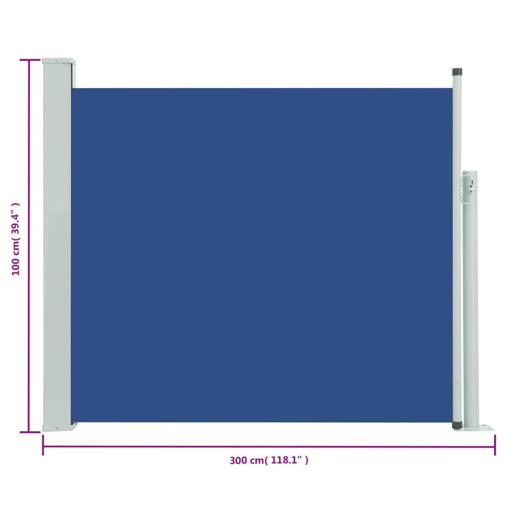 Toldo lateral retráctil de jardín azul 100x300 cm