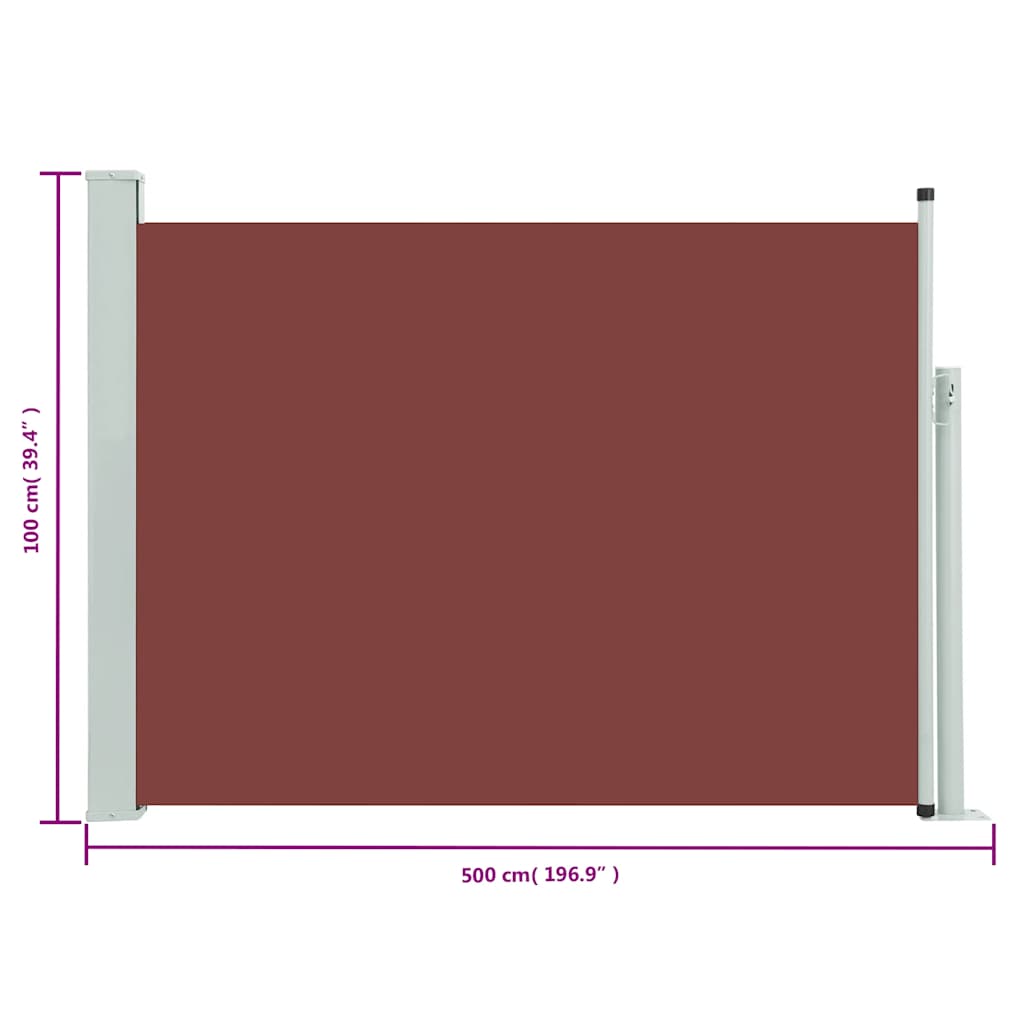 Toldo lateral retráctil de jardín marrón 100x500 cm vidaXL