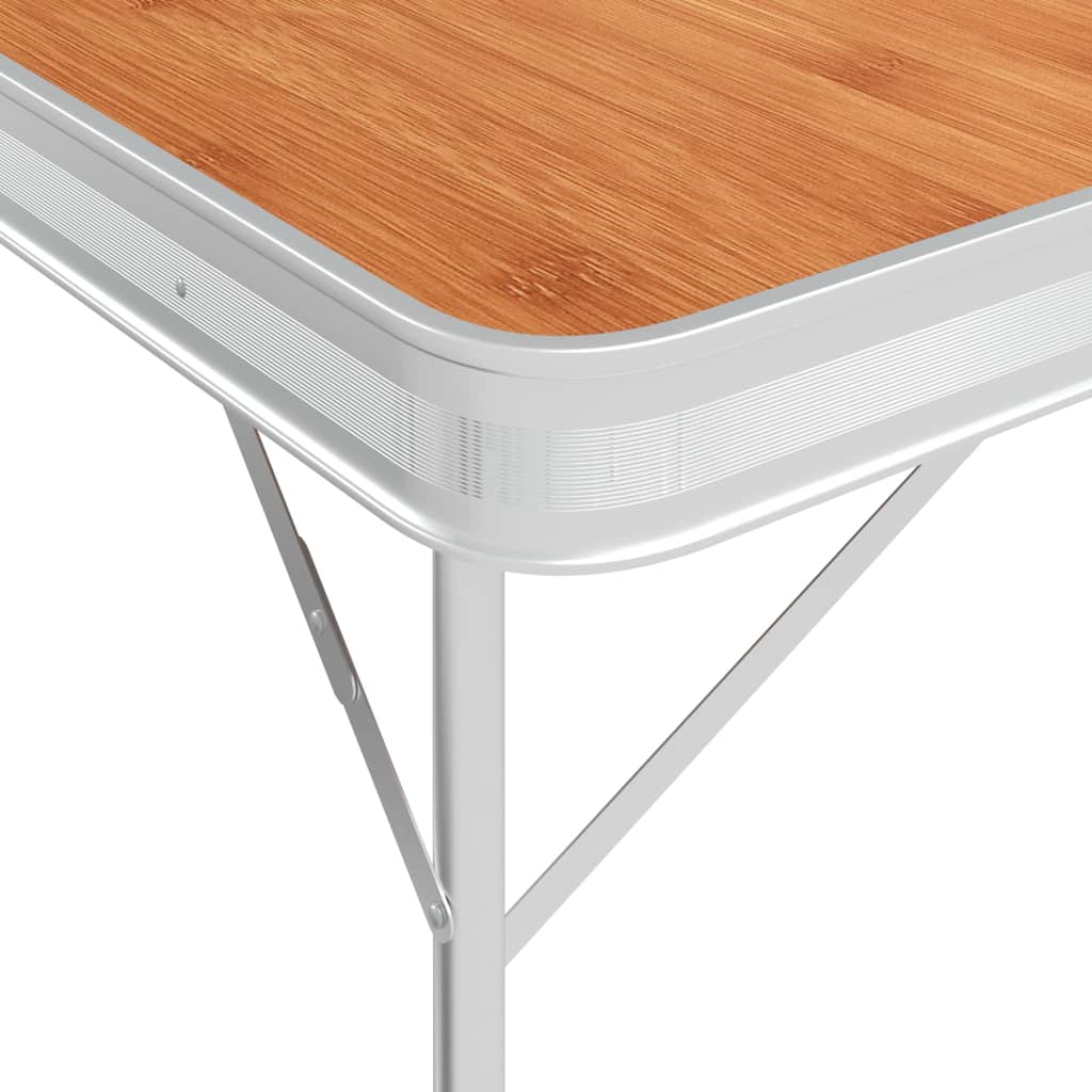 Table de camping pliante avec 2 berges en aluminium brun