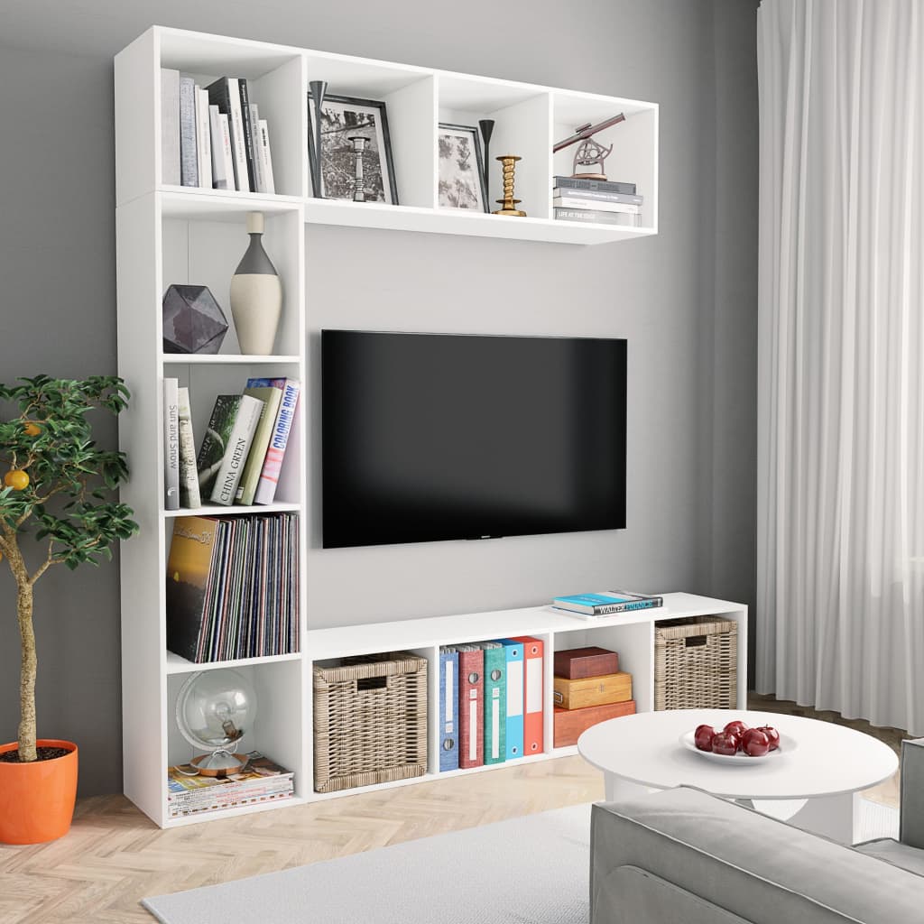 Vetonek Mueble de TV y librería 3 piezas blanco 180x30x180 cm