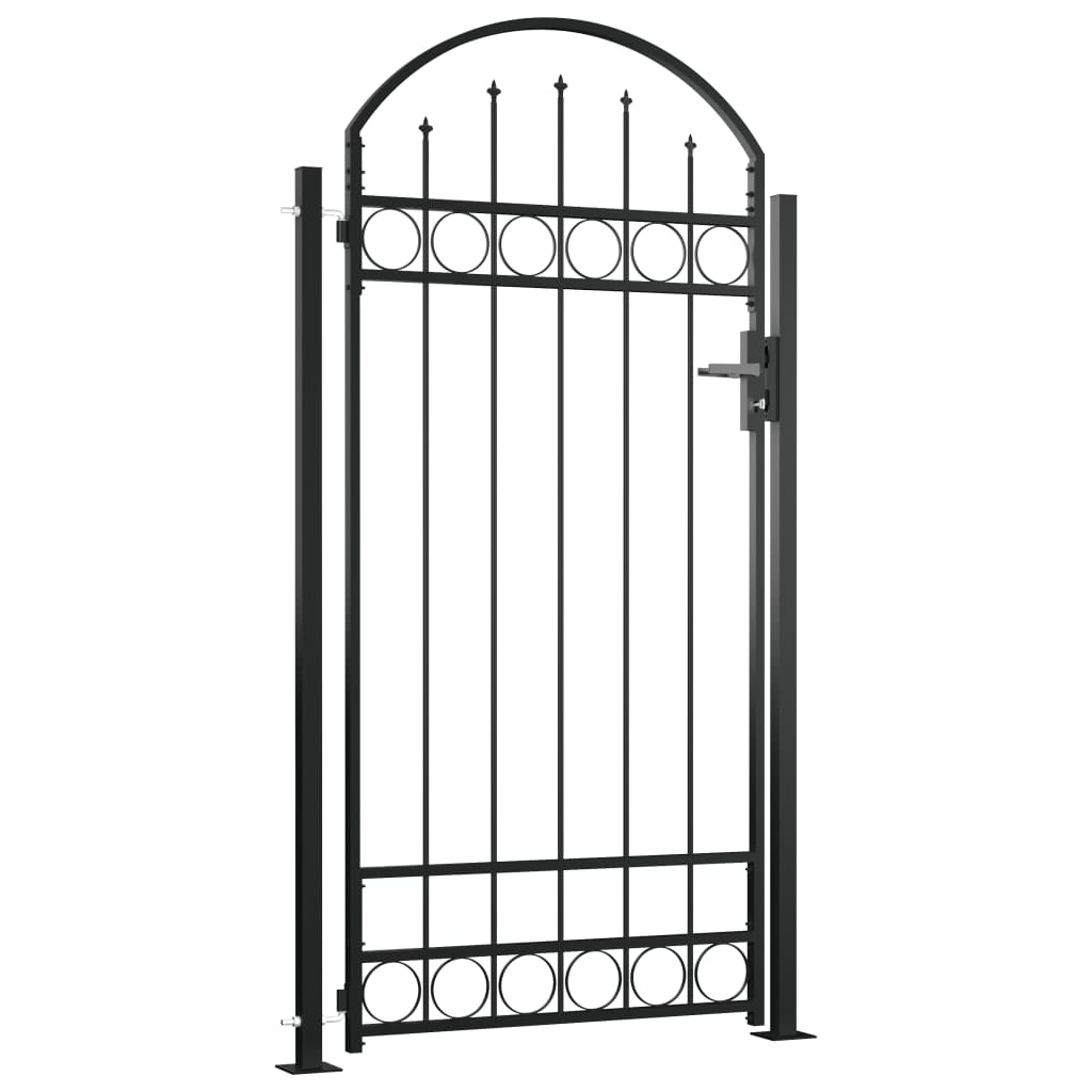 Puerta de valla con arco y 2 postes negra 105x204 cm - Vetonek