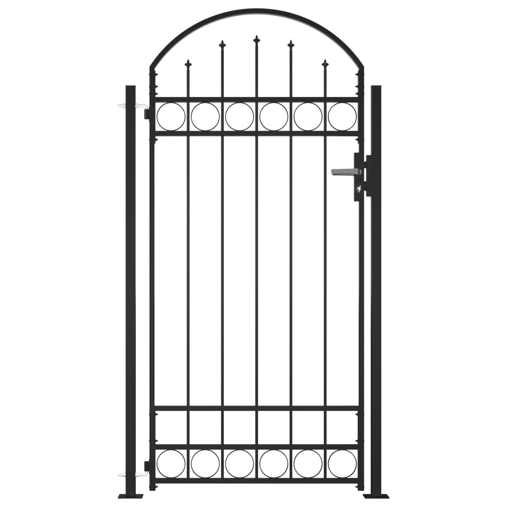 Vetonek Puerta de valla con arco y 2 postes negra 105x204 cm