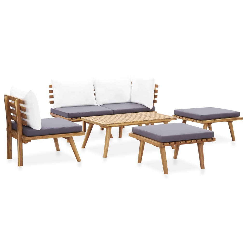 Garden furniture game 6 pieces solid wood of acacia