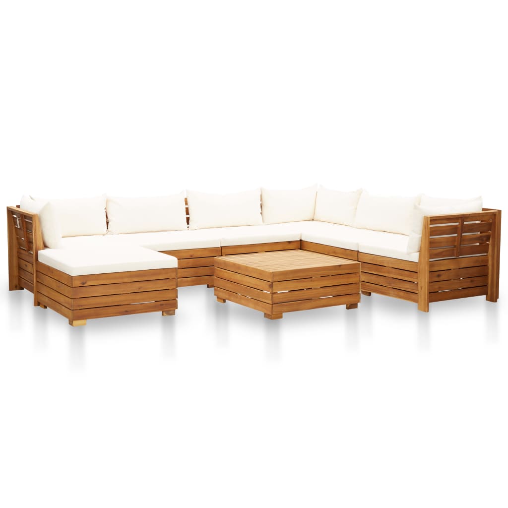 Vetonek Muebles de jardín 8 pzas y cojines madera acacia blanco crema