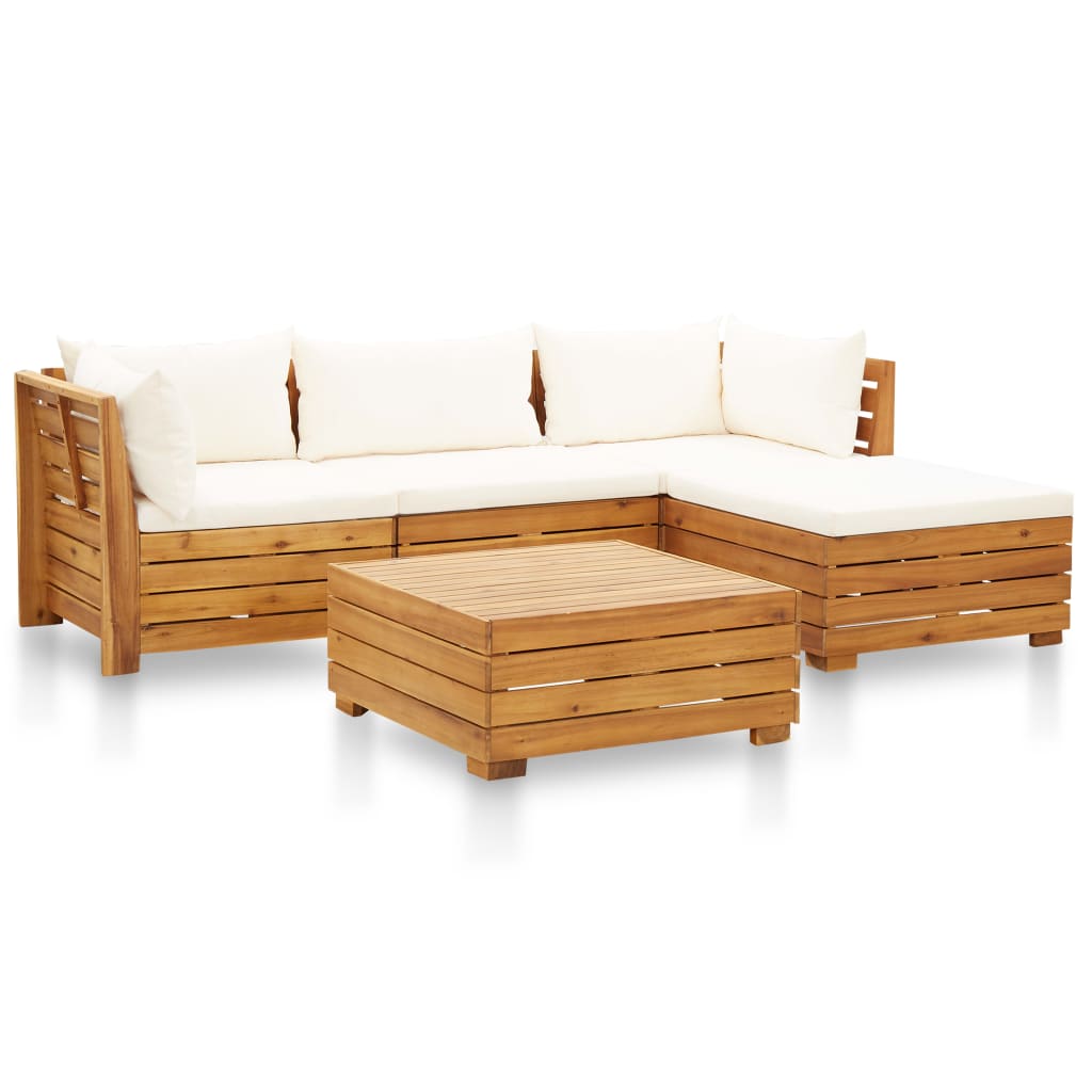 Vetonek Muebles de jardín 5 pzas y cojines madera acacia blanco crema 