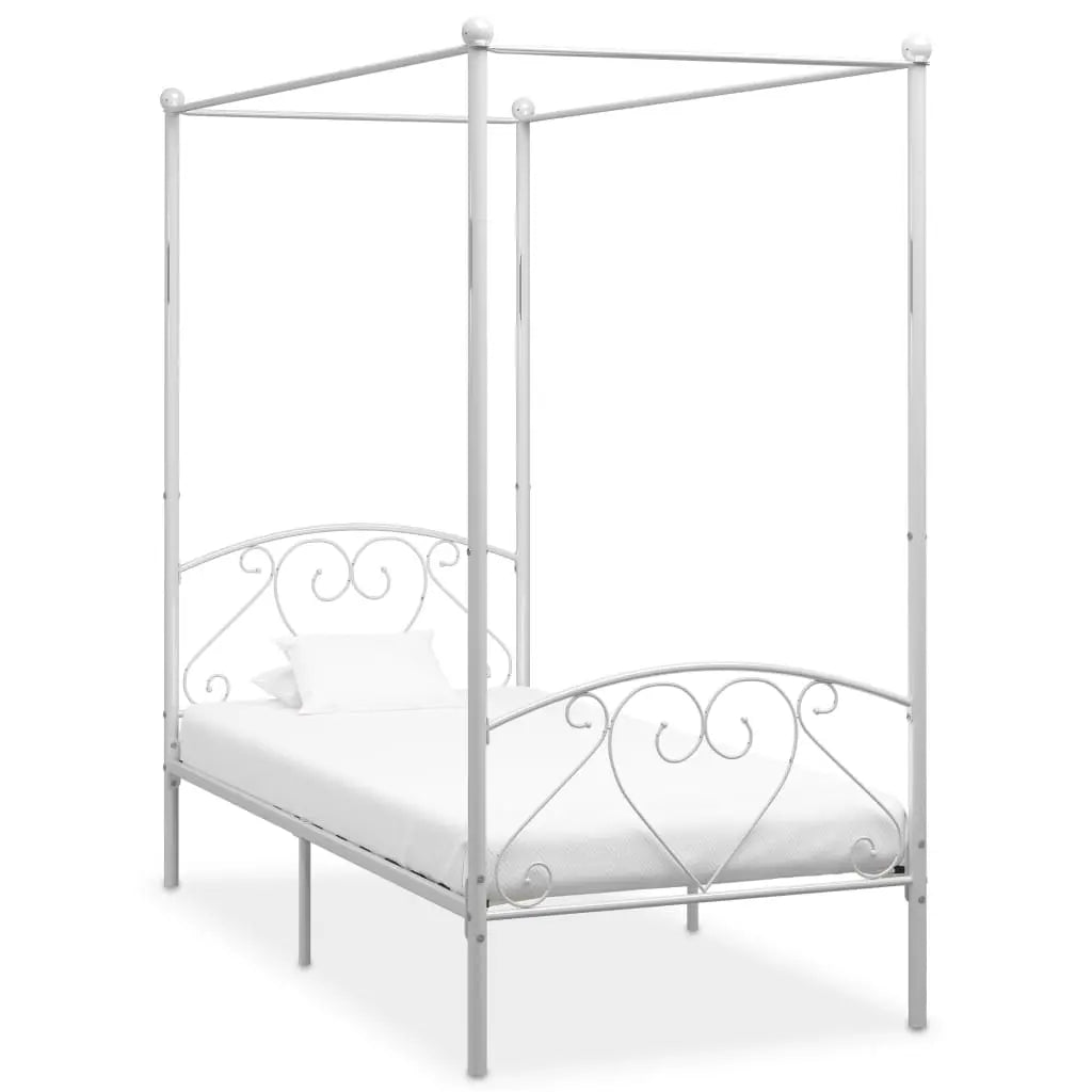 Vetonek Estructura cama con dosel sin colchón metal blanco 100x200 cm