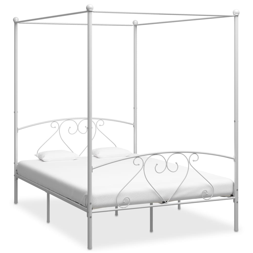 Vetonek Estructura cama con dosel sin colchón metal blanco 140x200 cm