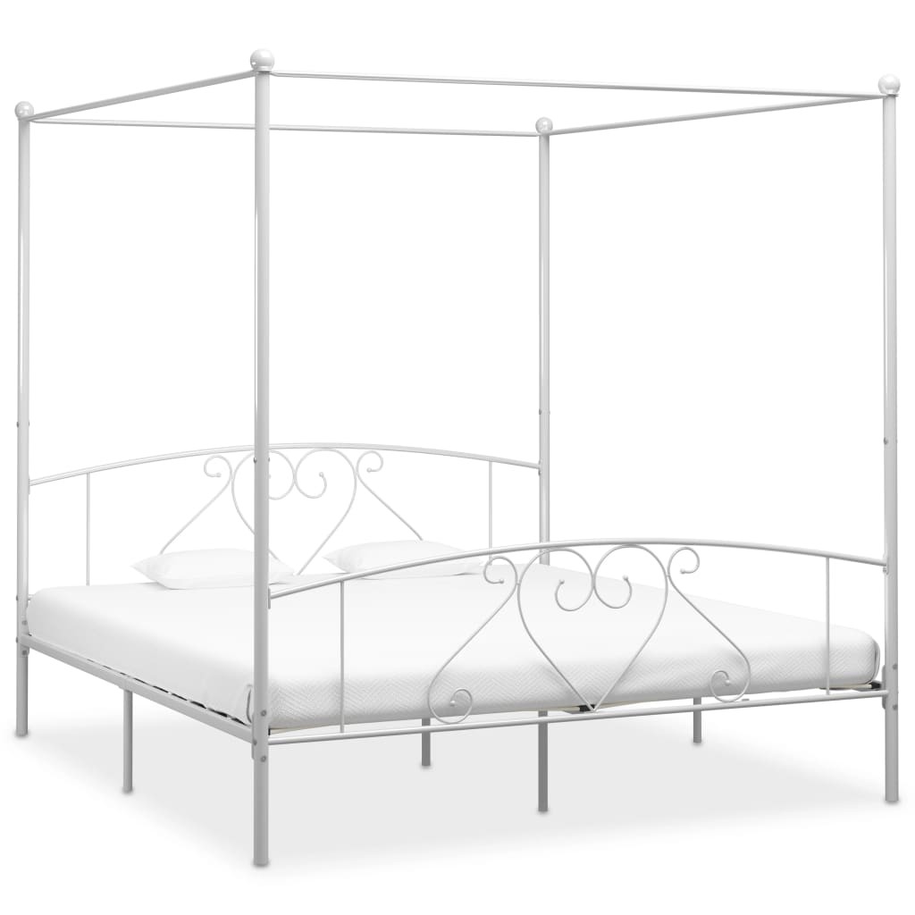 Vetonek Estructura cama con dosel sin colchón metal blanco 180x200 cm