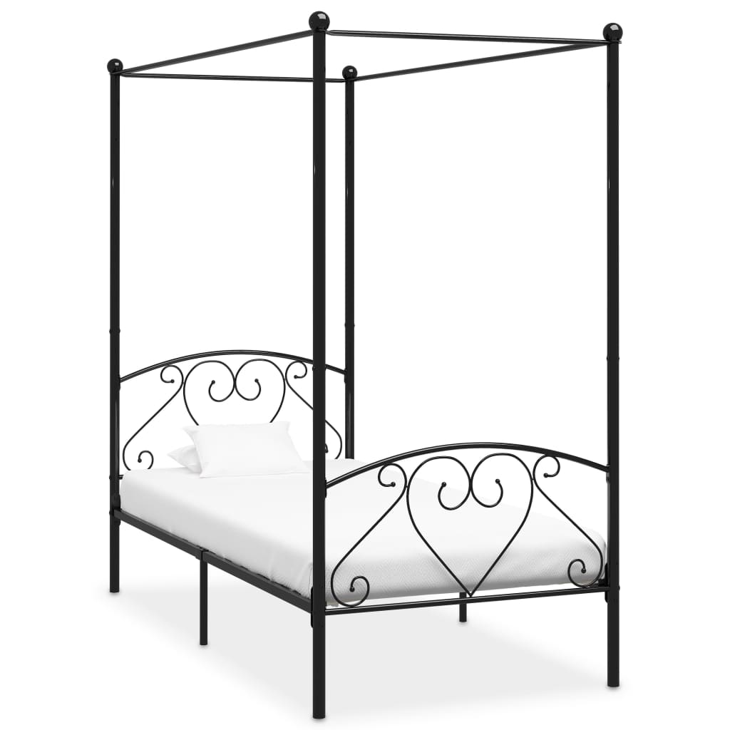 Vetonek Estructura cama con dosel sin colchón metal negro 100x200 cm