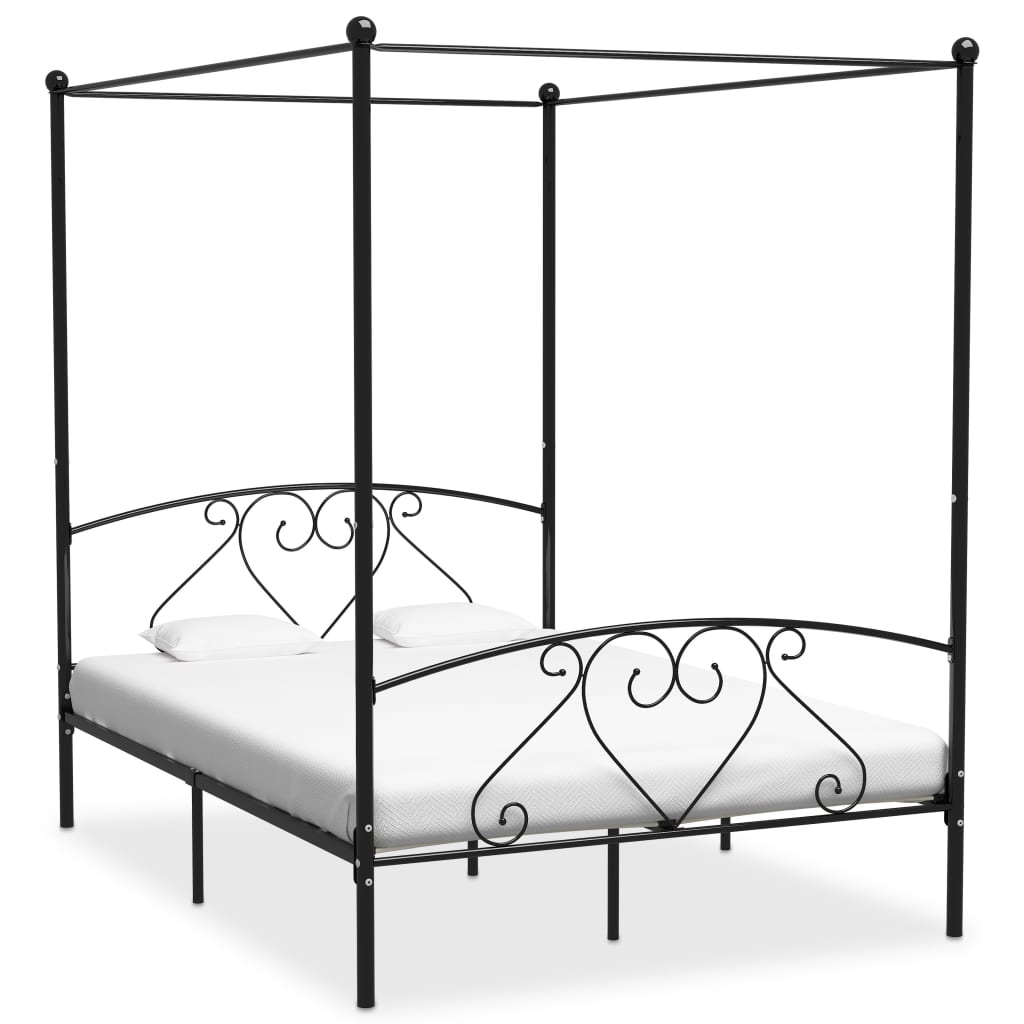 Vetonek Estructura cama con dosel sin colchón metal negro 140x200 cm