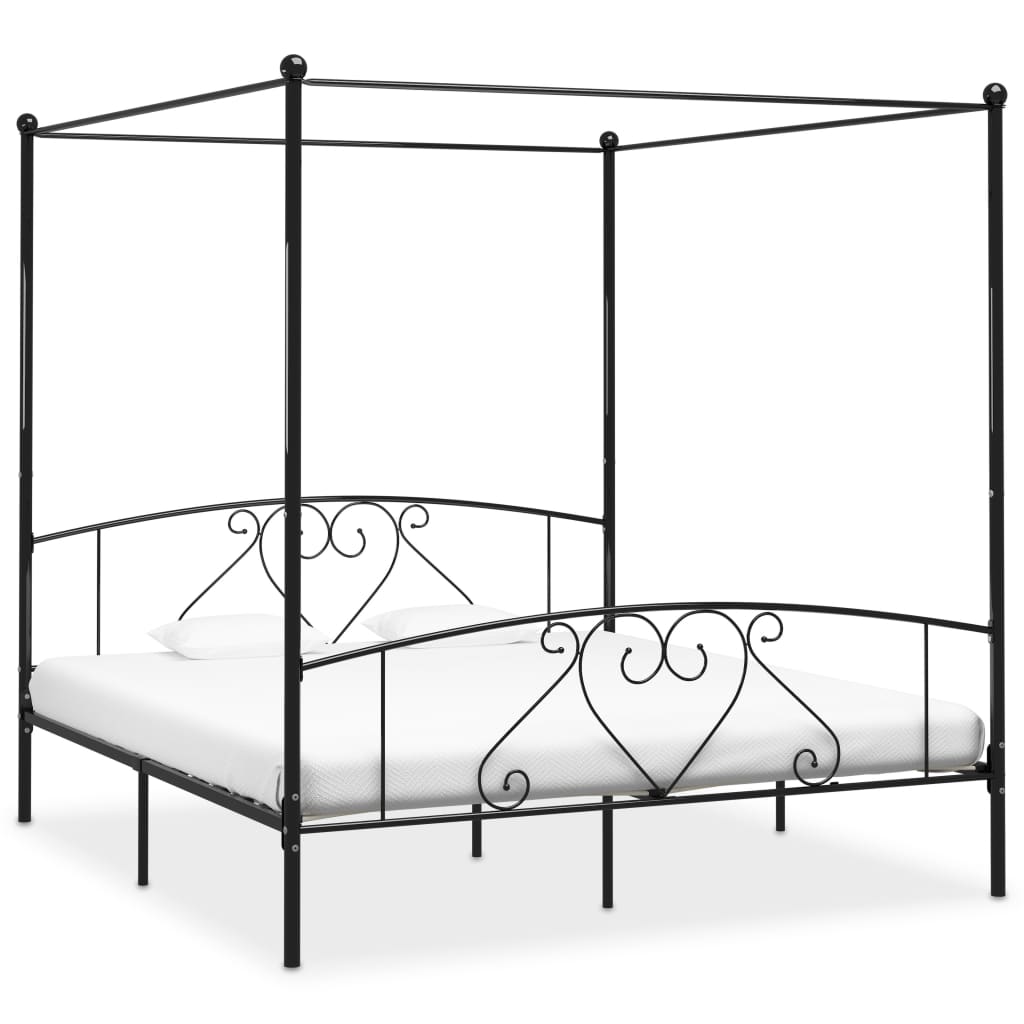 Vetonek Estructura cama con dosel sin colchón metal negro 180x200 cm