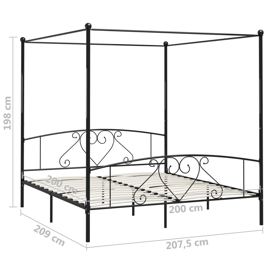 Estructura cama con dosel sin colchón metal negro 200x200 cm vidaXL