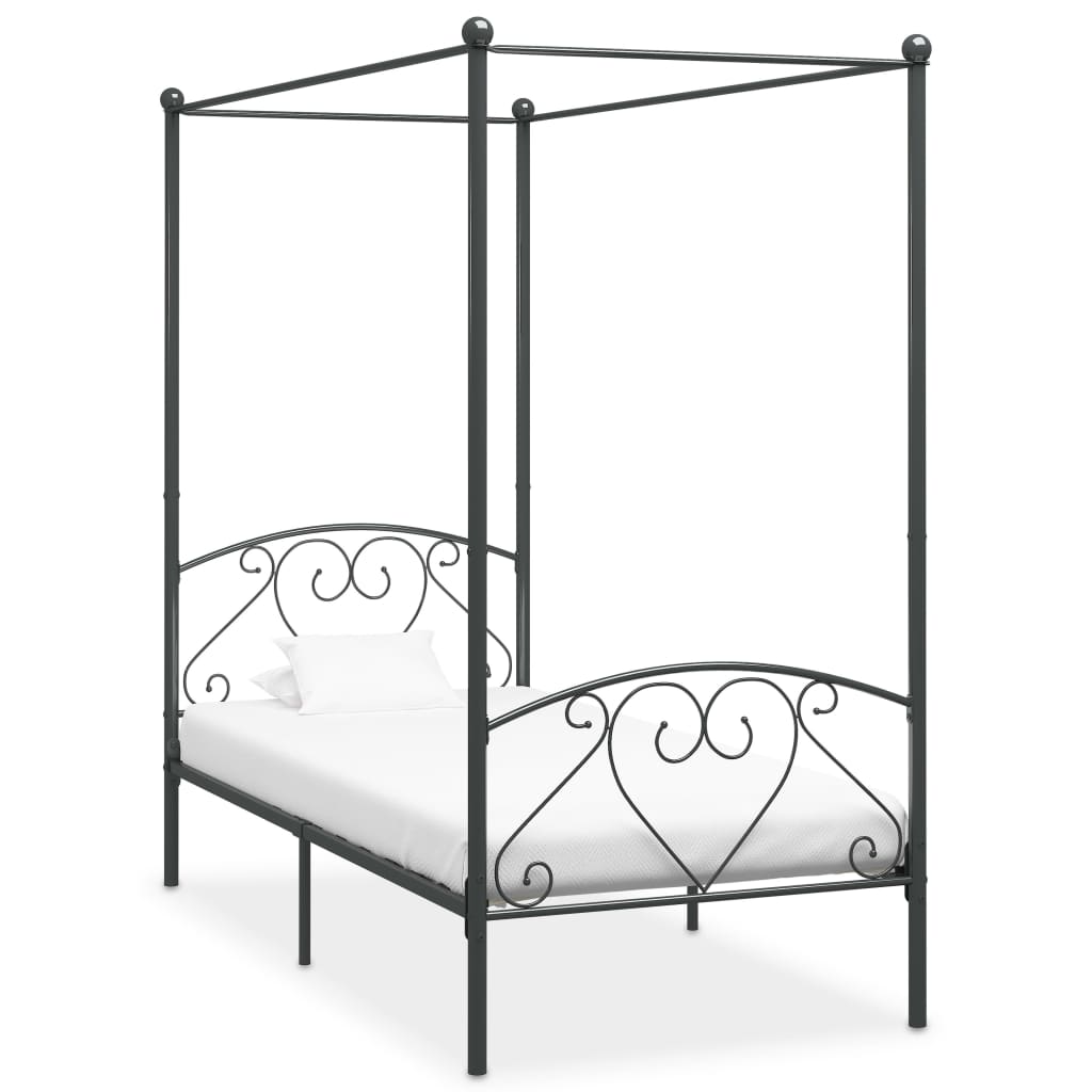 Vetonek Estructura cama con dosel sin colchón metal gris 90x200 cm