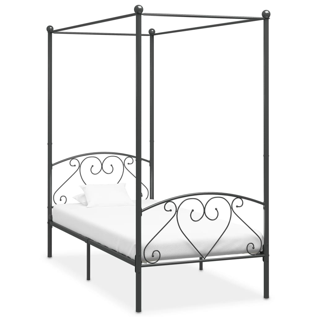 Vetonek Estructura cama con dosel sin colchón metal gris 100x200 cm