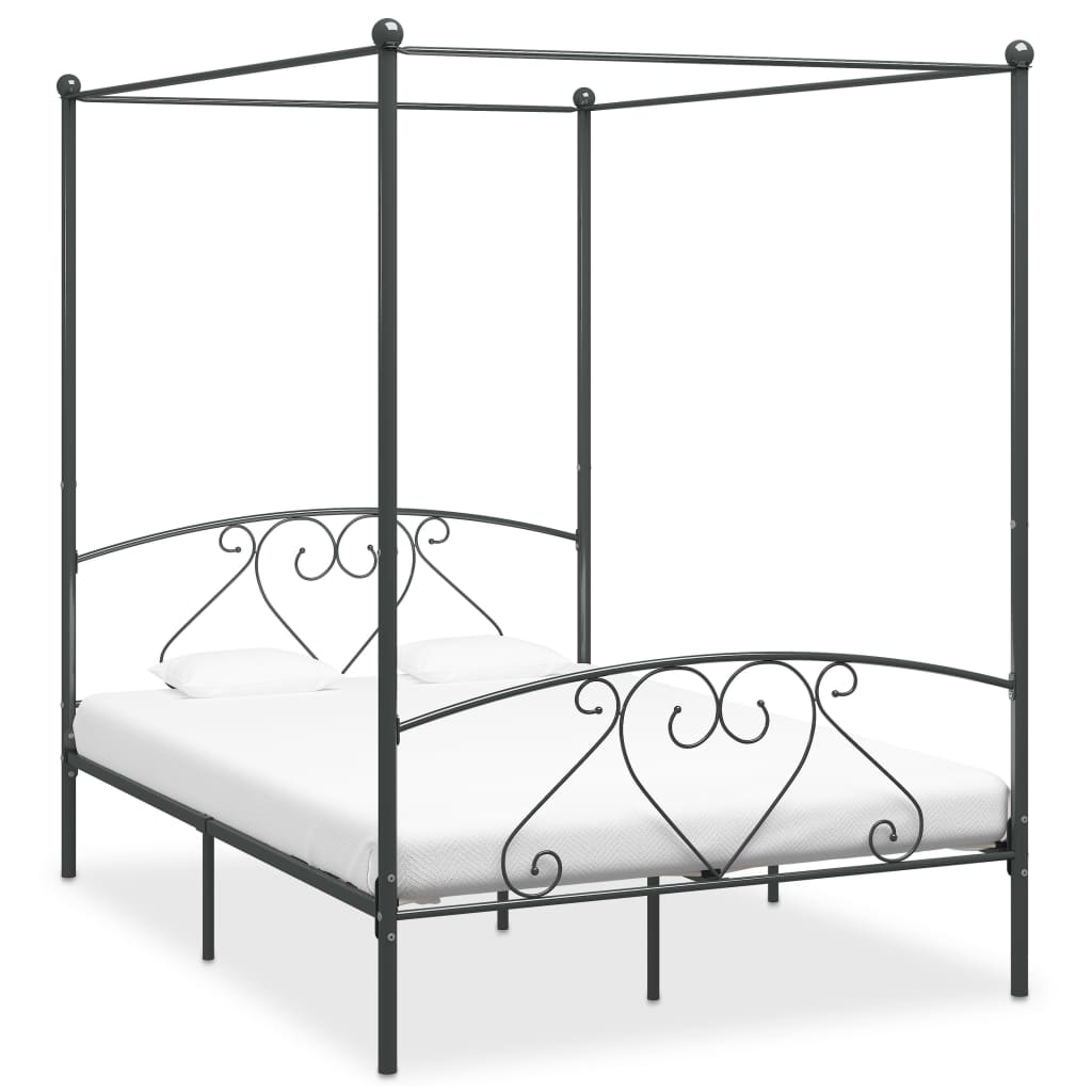 Vetonek Estructura cama con dosel sin colchón metal gris 140x200 cm