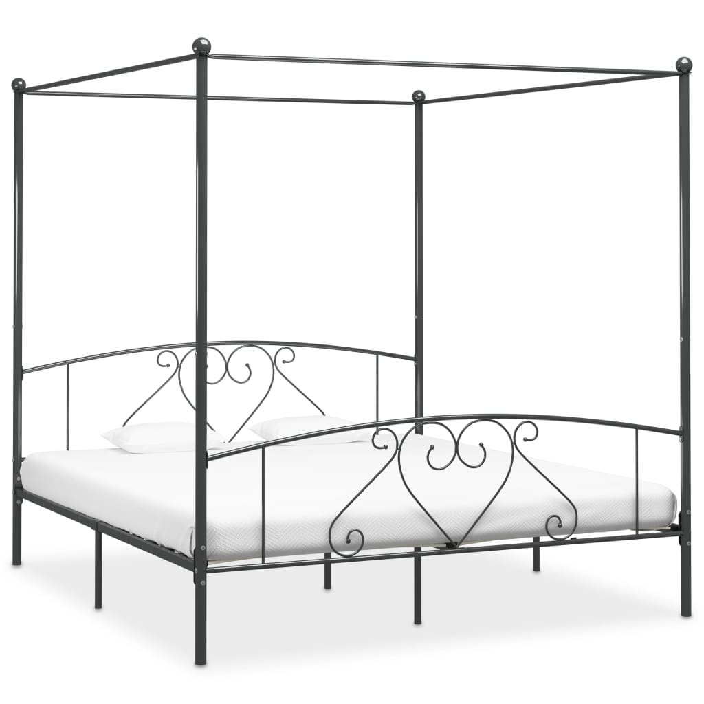 Vetonek Estructura cama con dosel sin colchón metal gris 180x200 cm