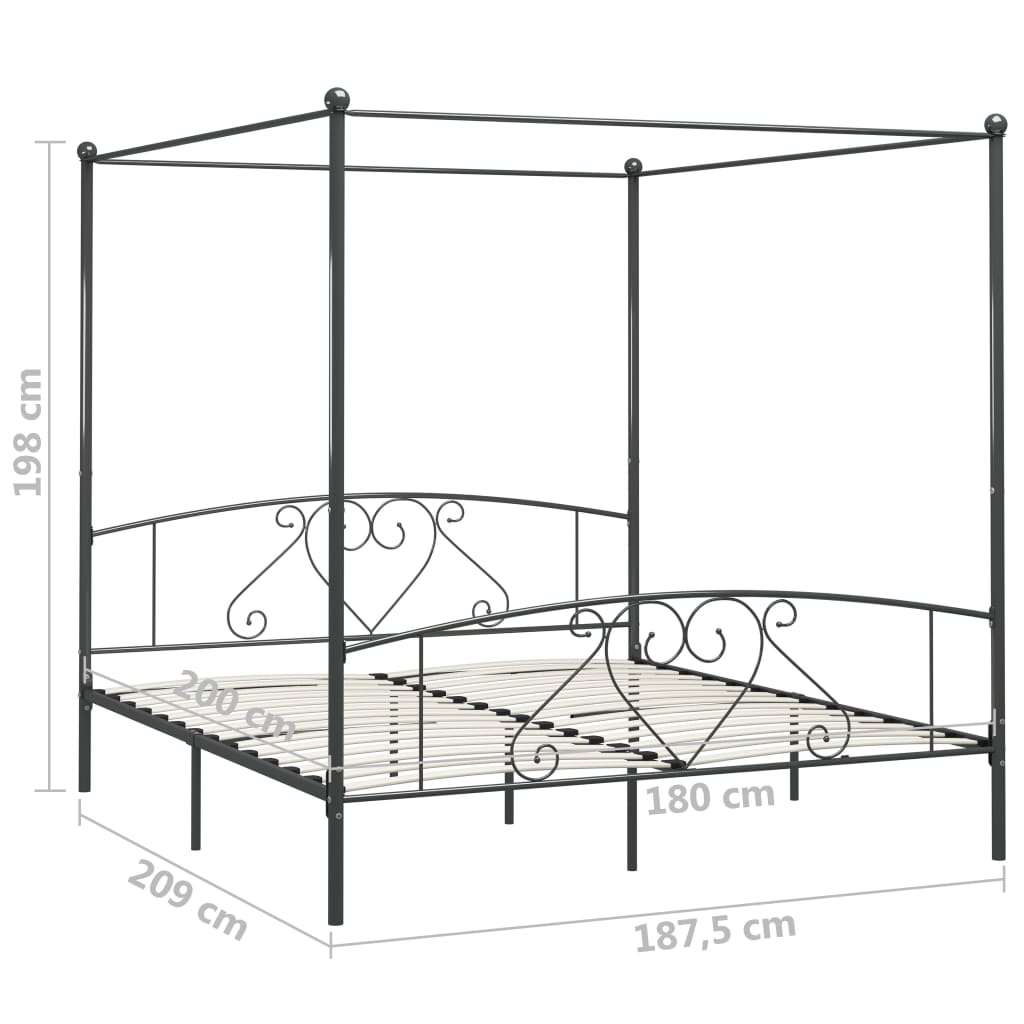 Estructura del llit amb marquesina sense matalàs de metall gris 180x200 cm