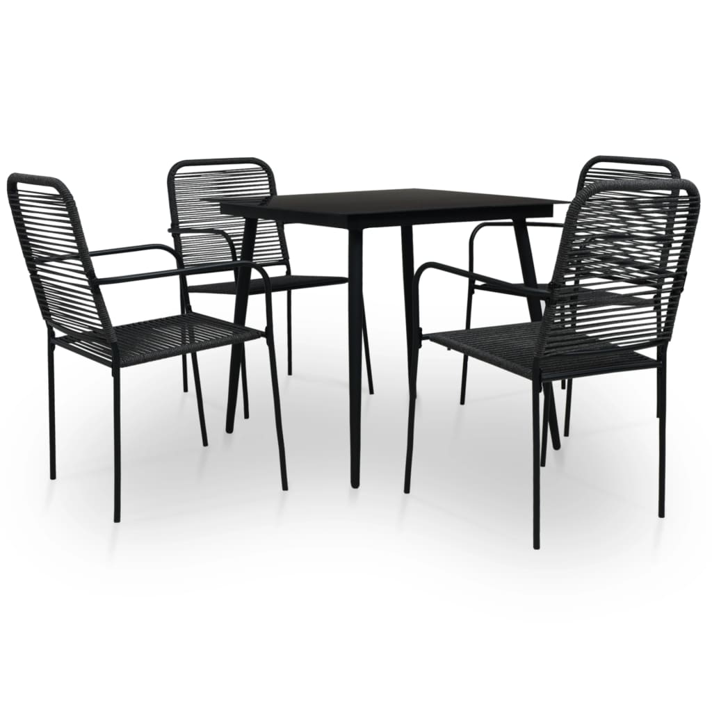 Vetonek Set de comedor de jardín 5 pzas cuerda de algodón y acero negro