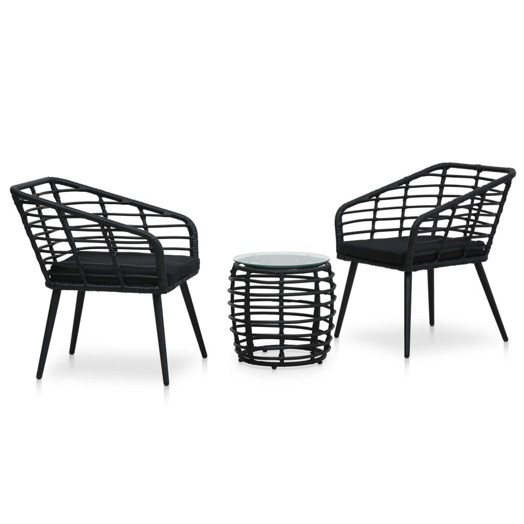 Vetonek Set de mesa y sillas de jardín 3 piezas ratán sintético negro