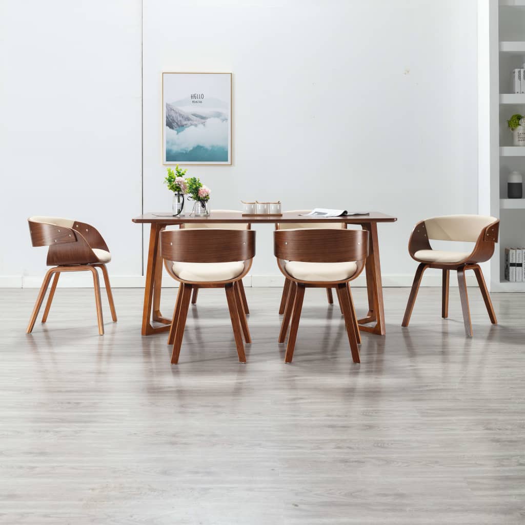 Vetonek Sillas de comedor 6 uds madera curvada y cuero sintético crema