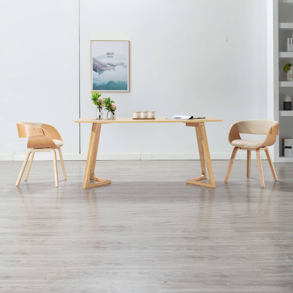 Vetonek Sillas de comedor 2 uds madera curvada y cuero sintético crema