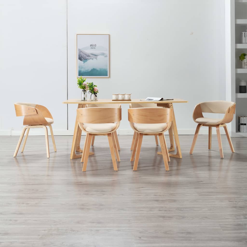 Vetonek Sillas de comedor 6 uds madera curvada y cuero sintético crema