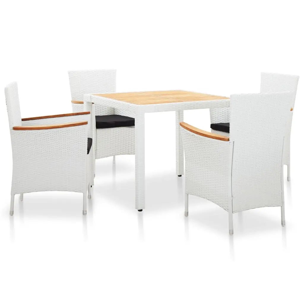 Vetonek Juego de comedor de jardín 5 piezas ratán sintético blanco