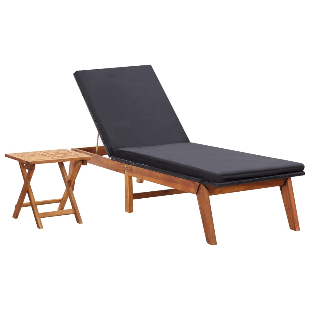 Vetonek Tumbona con mesa ratán sintético y madera maciza de acacia