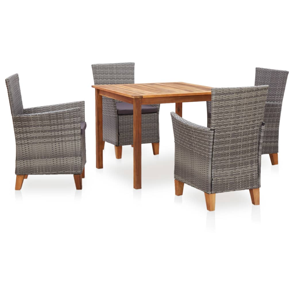 Vetonek Set de comedor 5 pzas ratán sintético madera maciza acacia gris