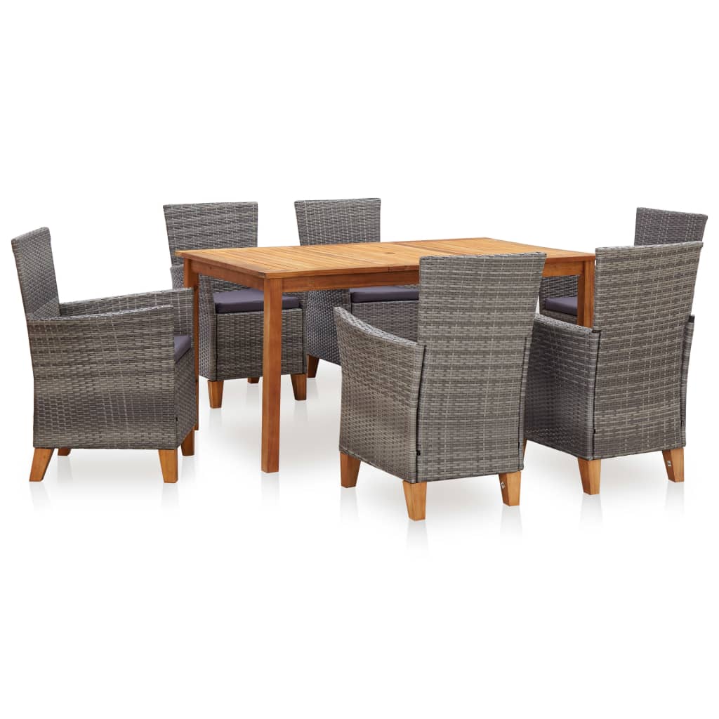 Vetonek Set de comedor 7 pzas ratán sintético madera maciza acacia gris