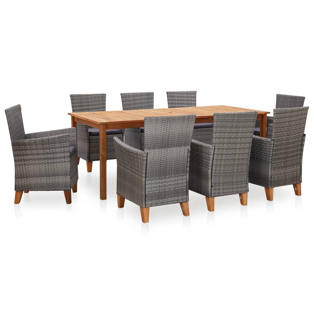 Vetonek Set de comedor 9 pzas ratán sintético madera maciza acacia gris