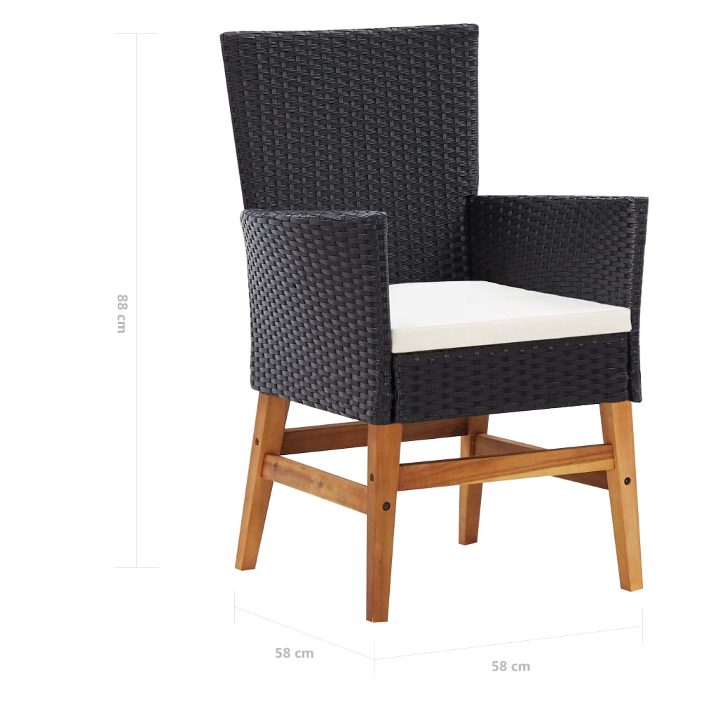 Set comedor jardín 7 pzas ratán sintético y madera acacia negro