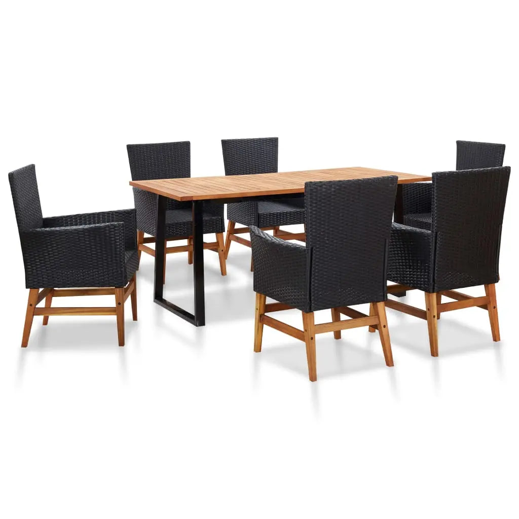 Vetonek Set comedor jardín 7 pzas ratán sintético y madera acacia negro