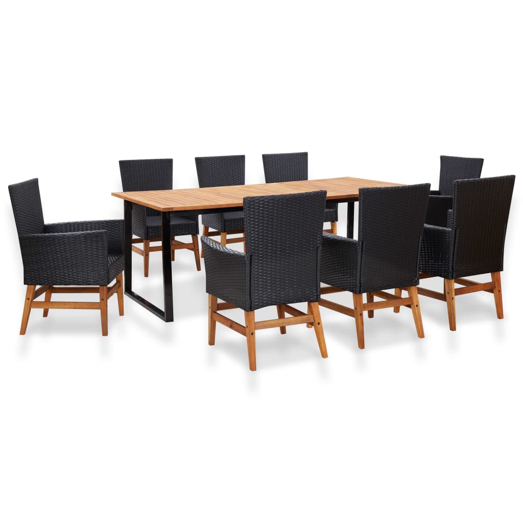 Vetonek Set comedor jardín 9 pzas ratán sintético y madera acacia negro