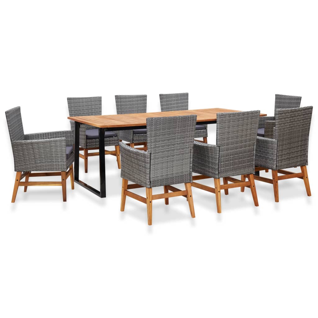 Vetonek Set comedor jardín 9 pzas ratán sintético y madera acacia gris