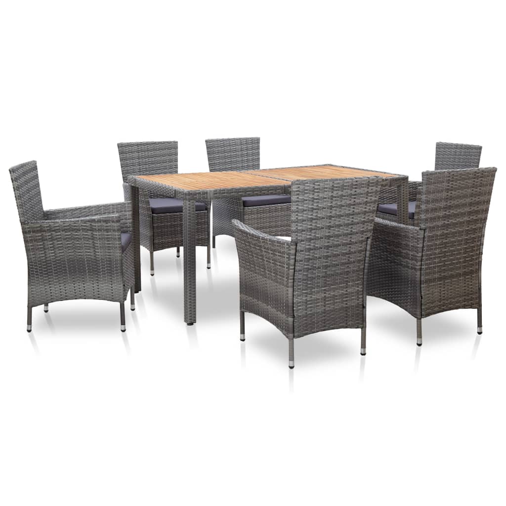 Vetonek Set de comedor de jardín 7 pzas y cojines ratán sintético gris